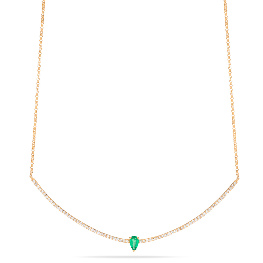 Emerald Pear on Diamond Bar Necklace