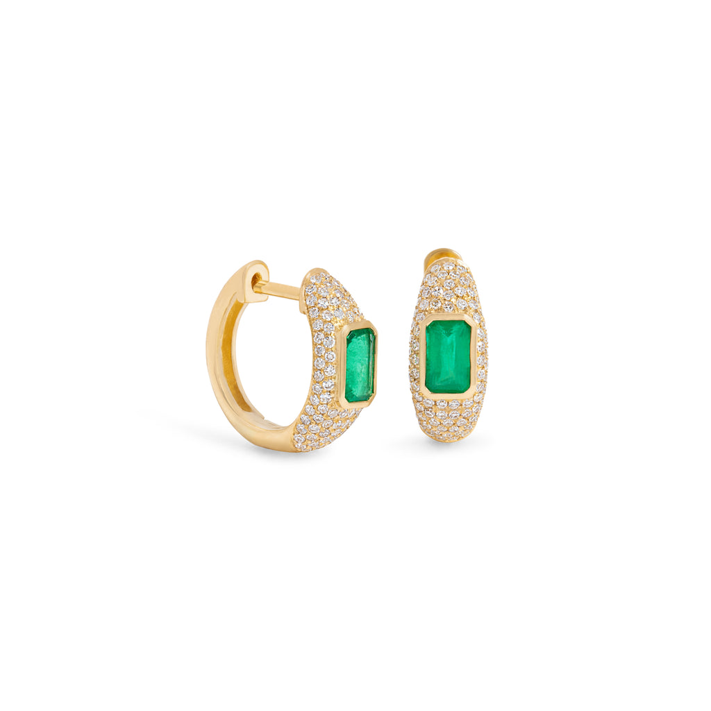 Diamond Dome Earring with Emerald