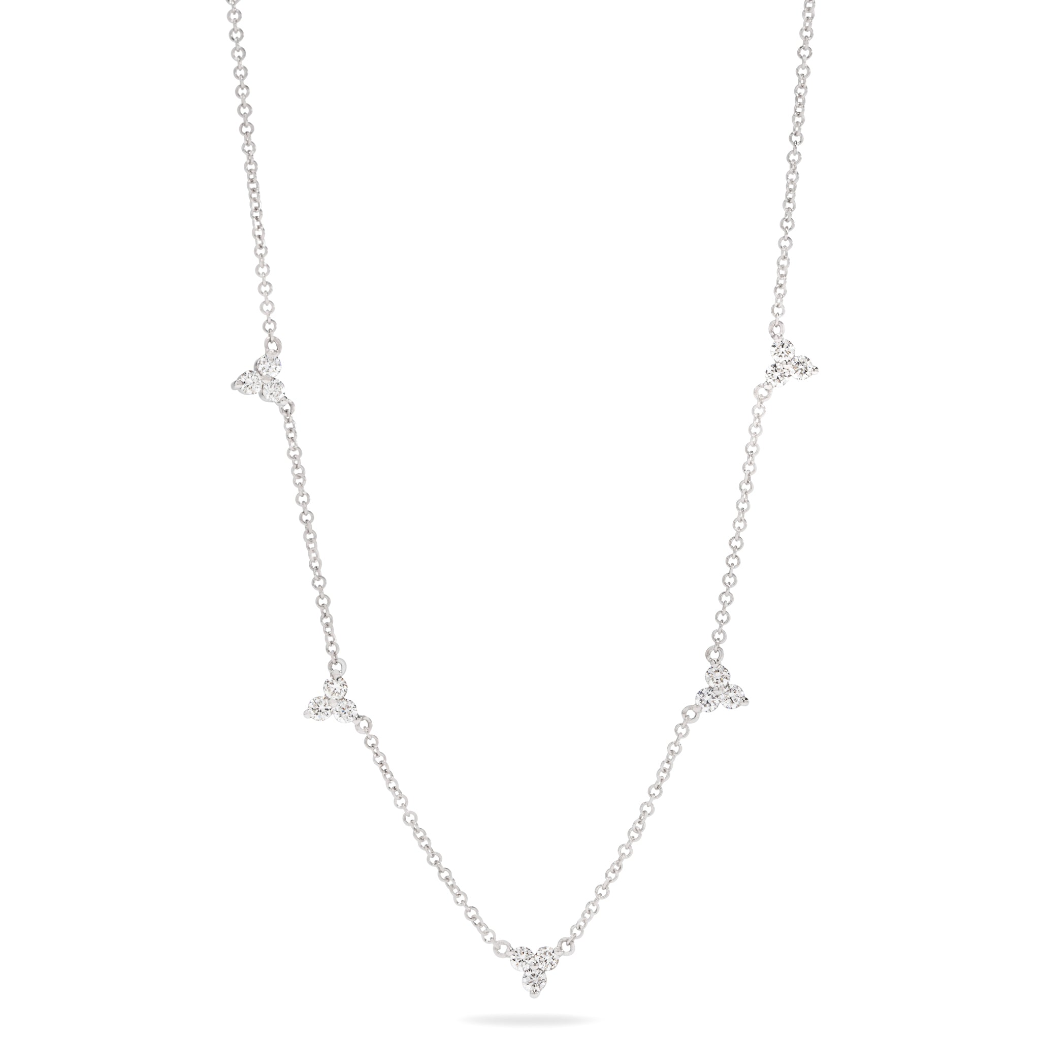 Five Station White Gold Cluster Necklace