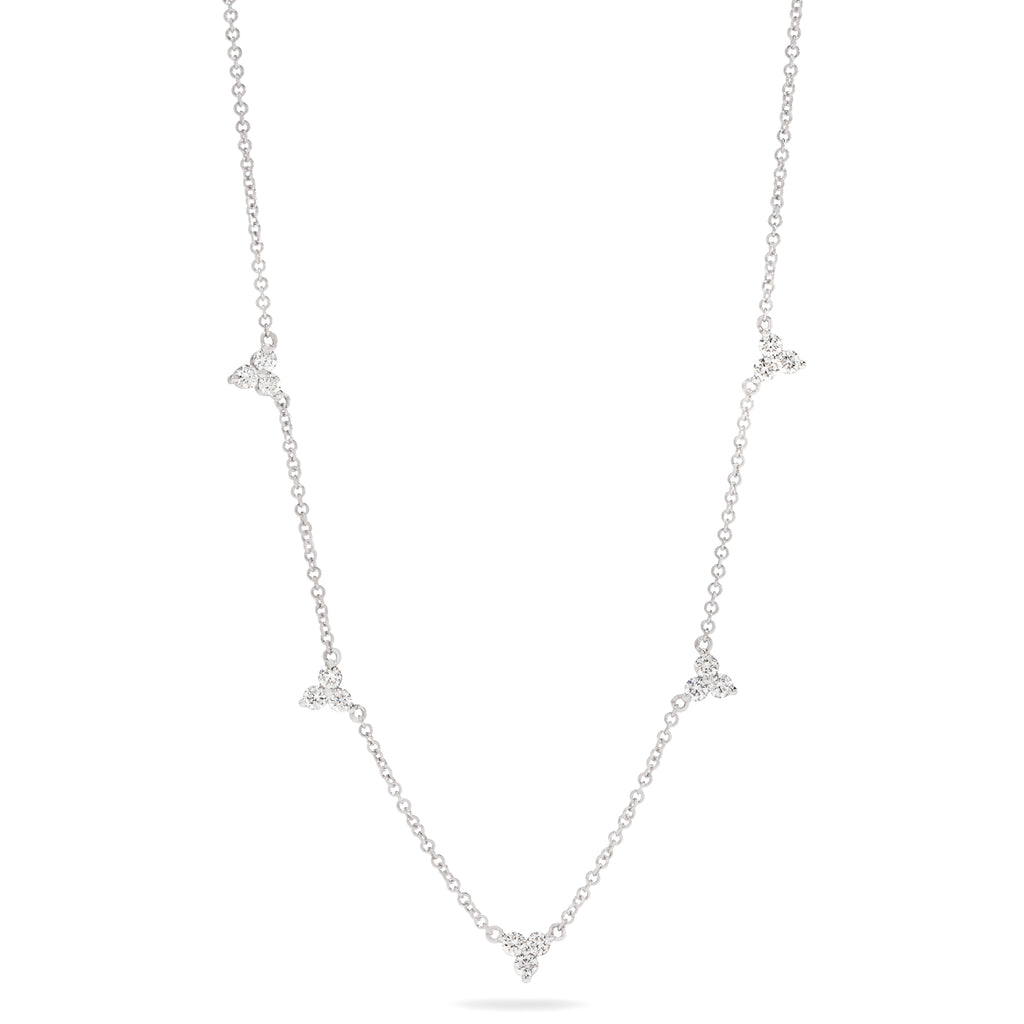 Five Station White Gold Cluster Necklace