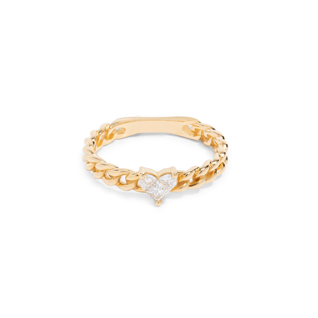 Curb Link with Heart Diamond Ring