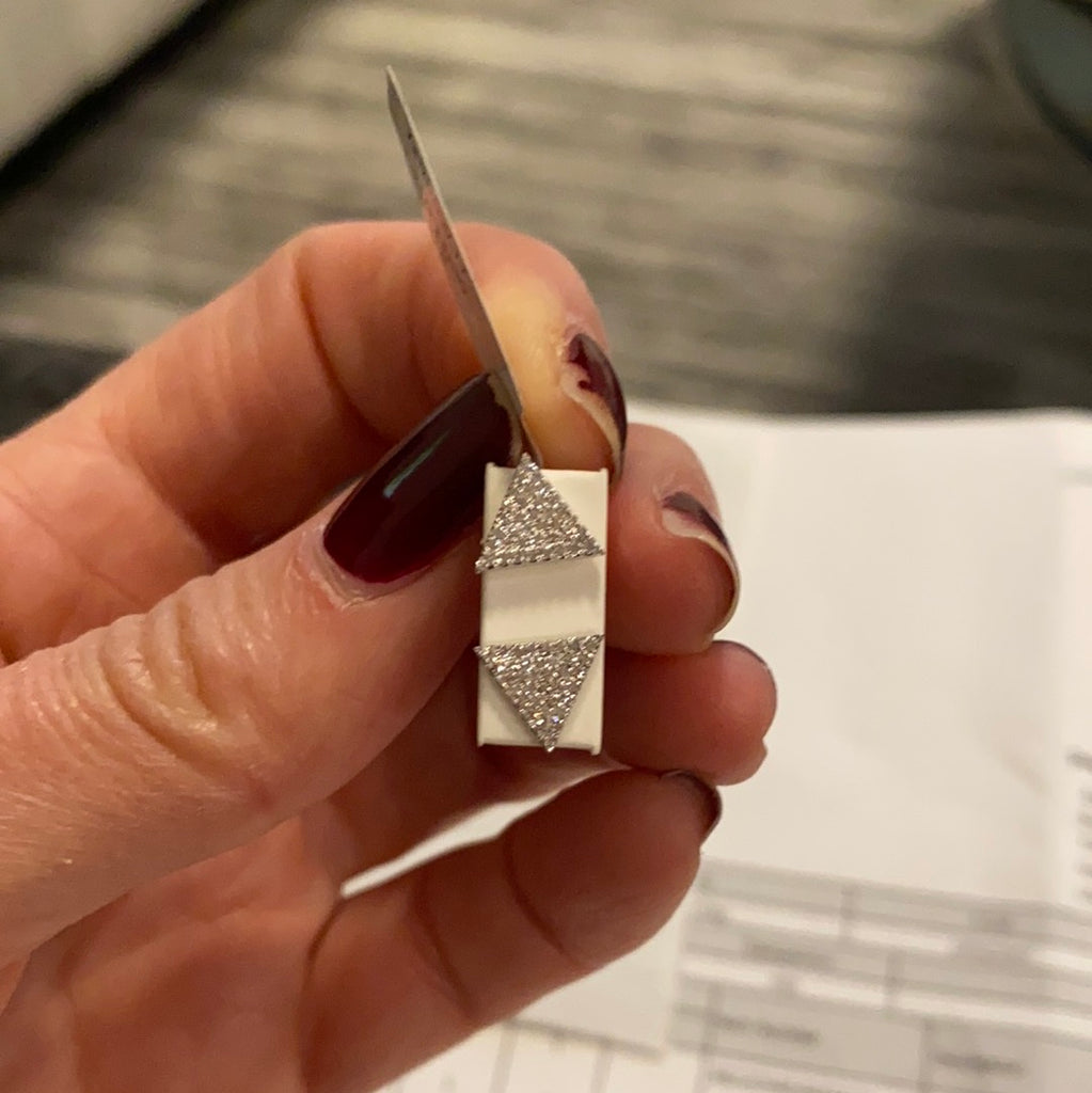 White gold triangle pave stud
